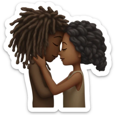 Black boy with dreads covering face kissing brown girl sticker
