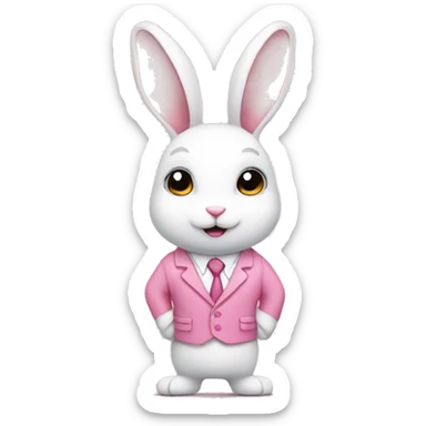 A cute white rabbit in a pink suit sticker