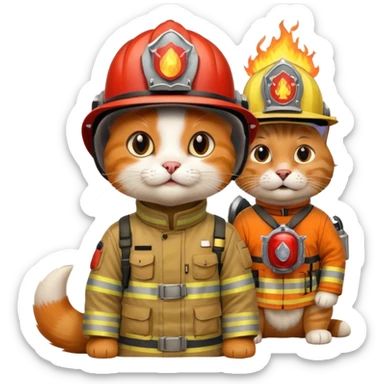 cat on the fire and firefighter dog help sticker