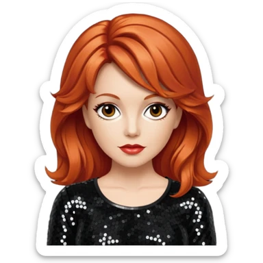 Lee Purcell with medium red hair,  black sequin outfit  sticker