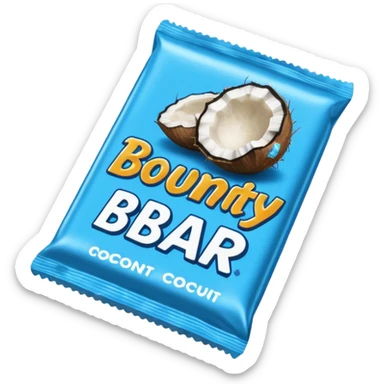 "Draw a Bounty bar in its blue wrapper with white coconut logo." sticker