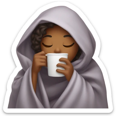 girl inside a blanket sipping coffee eyes closed sticker