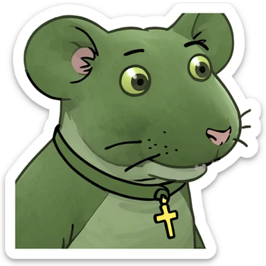 Rat sleeping in bed wearing a cross sticker