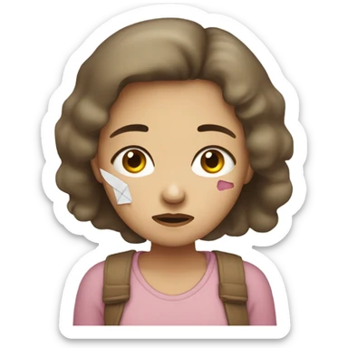 girl looking sad with a bandaid on her eye sticker