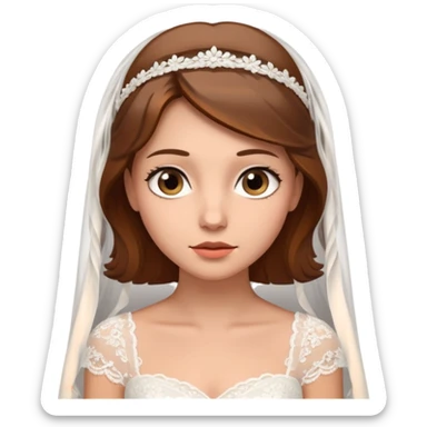brown-haired bride in a white wedding dress and veil, curious expression, sticker
