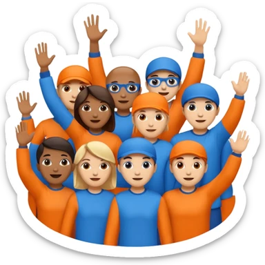 A cheering  within a circle of shades of orange and blue sticker