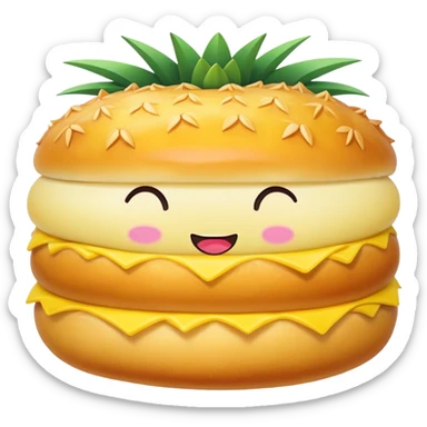 Chinese Pineapple Bun with crispy yellow top crust, simplified emoji style with bold outlines and bright colors, cartoon style Bolo Bao pastry sticker