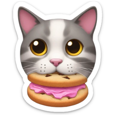 gato rosa con una galleta en la boca sticker