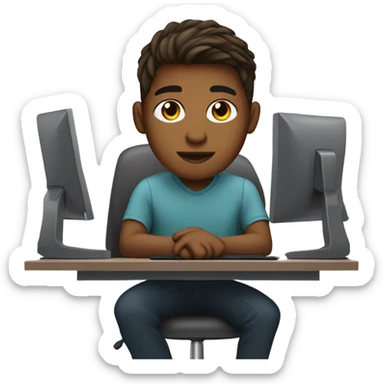 Web developer sitting in front of a computer a 20 year old with straight hair and a medium brown skin tone coding  sticker