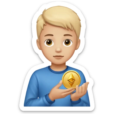 crypto investor boy holding an ethereum coin emoji style sticker