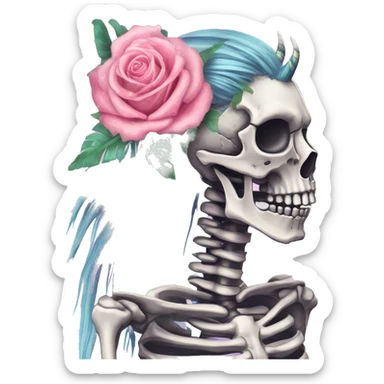 Skeleton zombie Zebra sparkling nebula zebra unicorn skeleton scars scarred broken cracked Pegasus collage roses flowers palm trees tropical  sticker
