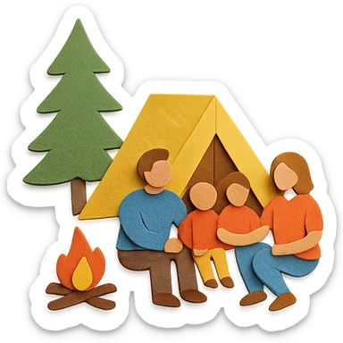 family camping in the forest sticker
