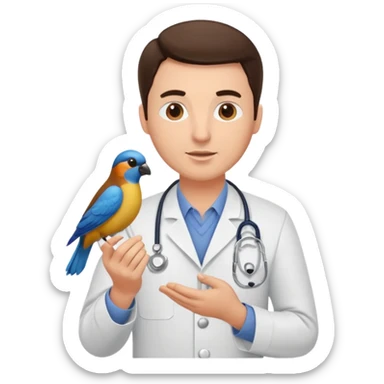 brunette man veterinarian with bird sticker