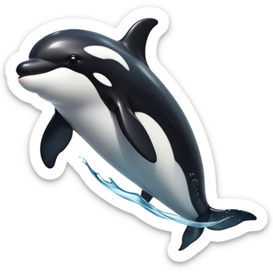 Cinematic Noble orca Portrait Emoji, Poised and majestic, with a sleek, streamlined black-and-white body, piercing intelligent eyes, and a powerful, commanding presence, Simplified yet sharp and sophisticated features, highly detailed, glowing with a soft oceanic radiance, high shine, intelligent and formidable, stylized with an air of deep-sea dominance, focused and alert, soft glowing outline, capturing the essence of an apex predator that appears ready to surge out of the waves with effortless authority! sticker