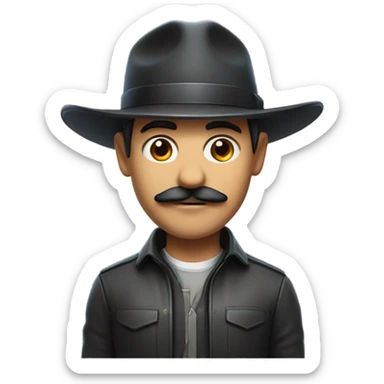 male with mustache and hat that resembles GPU cluster. AI Migo. sticker