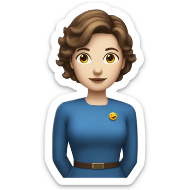 superhero female headteacher with short brown hair and blue dress  sticker