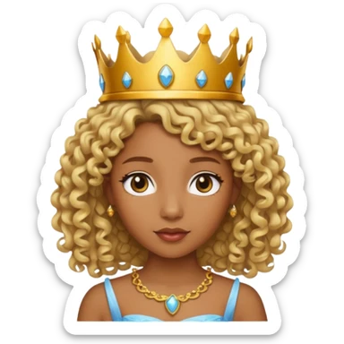 Princess brown skin, with curly blonde hair, small crown sticker