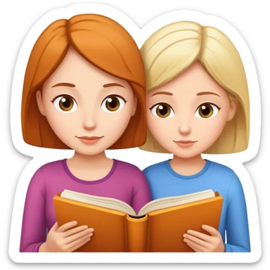 Mom and daughter reading books sticker