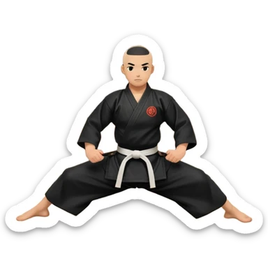 An icon depicting a martial artist in a black gi performing an Aikido technique in a dojo. The background showcases wooden floors, traditional dojo decor, and soft lighting that creates a peaceful yet focused atmosphere. The Aikido practitioner demonstrates fluid movement and precision.  sticker