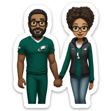 Stalky Brown guy with beard mustache and brown girl with glasses and her hair in a bun in Philadelphia eagles clothes holding hands sticker
