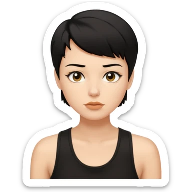 a white woman with short tomboy black hair with beauty spot on top of her lip wearing men's black tank top sticker