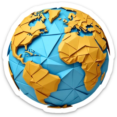 3D render of Papier-Mâché Globe made entirely of folded origami paper, sharp creases, cardboard texture, matte finish, visible paper grain, craft aesthetic,  emoji style, isolated on white background --v 6.0 sticker