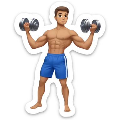 man with blue shorts doing side-lateral raise (T pose) with light dumbbells sticker