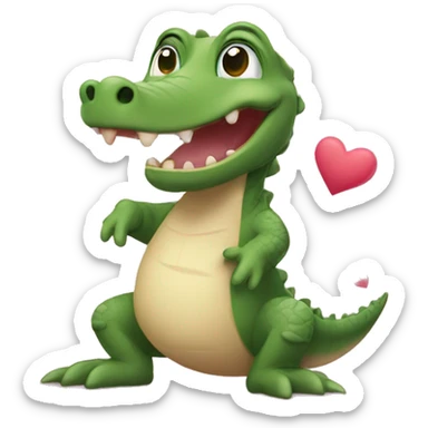 Tiny little Alligator waving goodbye surrounded by hearts sticker