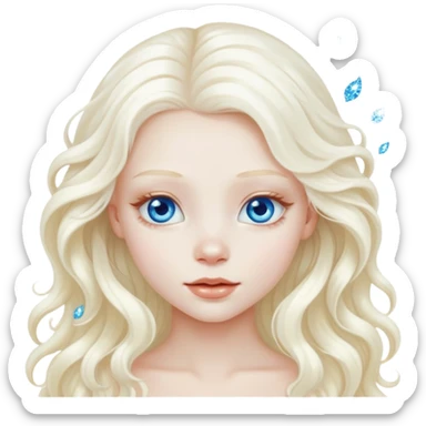 A beautiful albino girl with white long healthy and silky and wavy hair and blue sparkly eyes sticker
