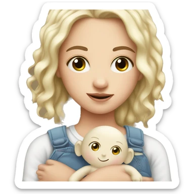 little white girl with baby human plushy sticker