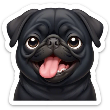 Cinematic Cute Yawning Black Pug Portrait Emoji, Head tilted slightly with a dramatic, wide-open yawn, showcasing a smooth black coat with a velvety texture, floppy ears slightly drooping, round dark eyes barely open in drowsy contentment, Simplified yet irresistibly adorable features, highly detailed, glowing with a soft, cozy glow, high shine, relaxed yet expressive, stylized with a touch of whimsy, bright and endearing, soft glowing outline, capturing the essence of a sleepy yet affectionate companion, so drowsy it feels like it could stretch out of the screen and curl up for a nap! sticker