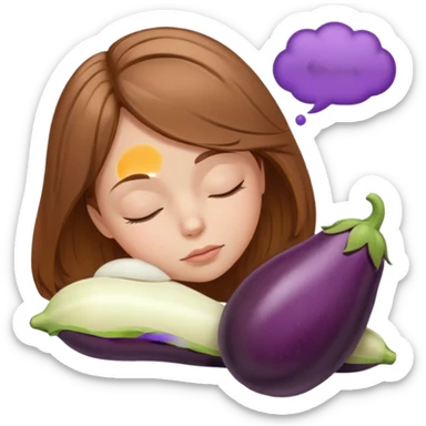 Girl with long light brown hair asleep thought bubble with eggplant in it sticker