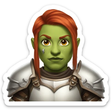 orc redhead with heavy white armor fantasy sticker