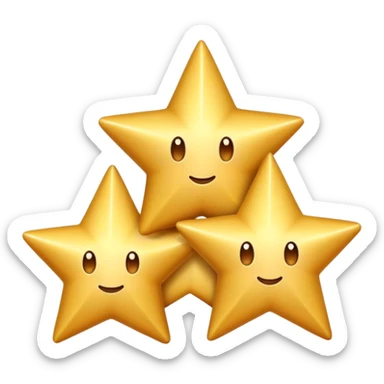 3 golden stars, one big in the center and two smaller on the sides, with a playful, cartoonish expression sticker