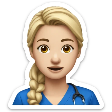 white female nursing school student in royal blue scrub top and royal blue scrub pants crying sticker