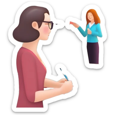 teacher is a woman with a pointer sticker