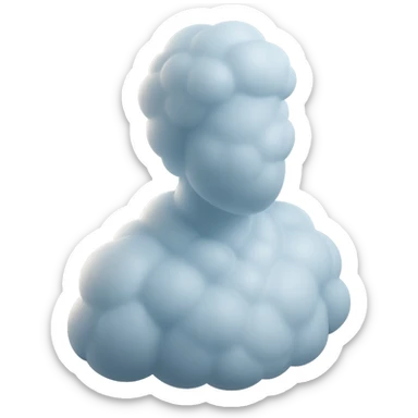 shoulder-up person fully made of white fluffy bulging clouds, matte glass style sticker