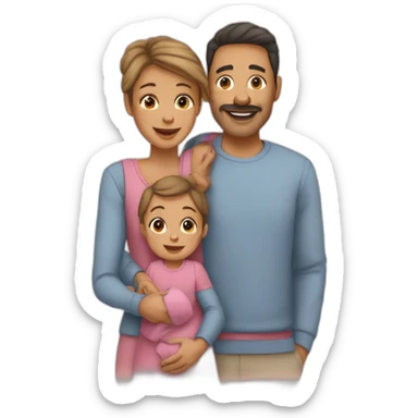 Une famille avec 2 enfants et un bébé  sticker
