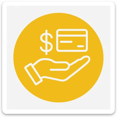 An icon with yellow background, white inner lines, meaning Finance, request to pay sticker
