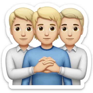 Three men holding hands, all white, one with blonde hair, and two with dark hair sticker