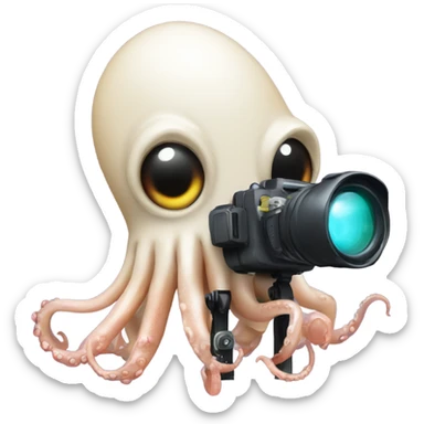 Squid holding a flashing camera  sticker