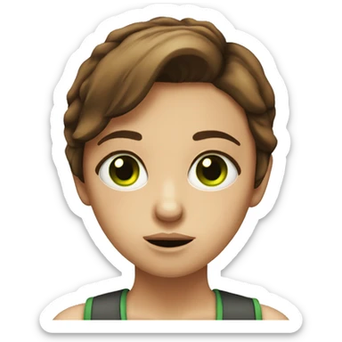 Narrow eyed glaring girl with brown hair and green eyed sticker