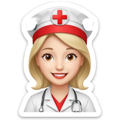 young woman nurse, red cross hat sticker