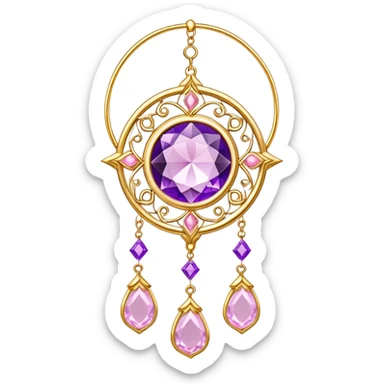 Epic Hanging gold suncatcher, threads with shiny sparkly amethyst and rose-quartz gemstones,  sticker