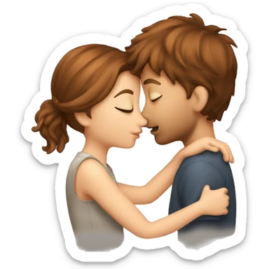 Read Head Girl Kissing Boy with Brown hair  sticker