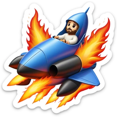 jesus driving fine black rocket with fire color france sticker