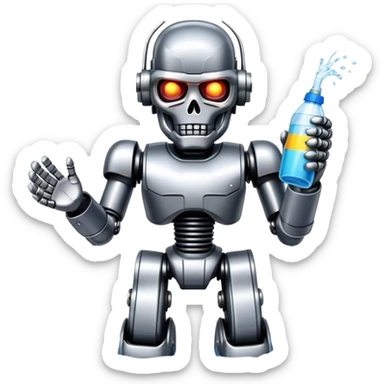Terminator robot splashing water during Thai Songkran festival sticker