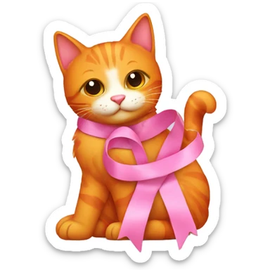Pink ribbon with orange cat sticker