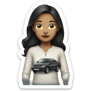 Girl with dark hair with car sticker