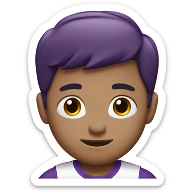 niño señalando con cara asombrado polo morado y short blanco sticker